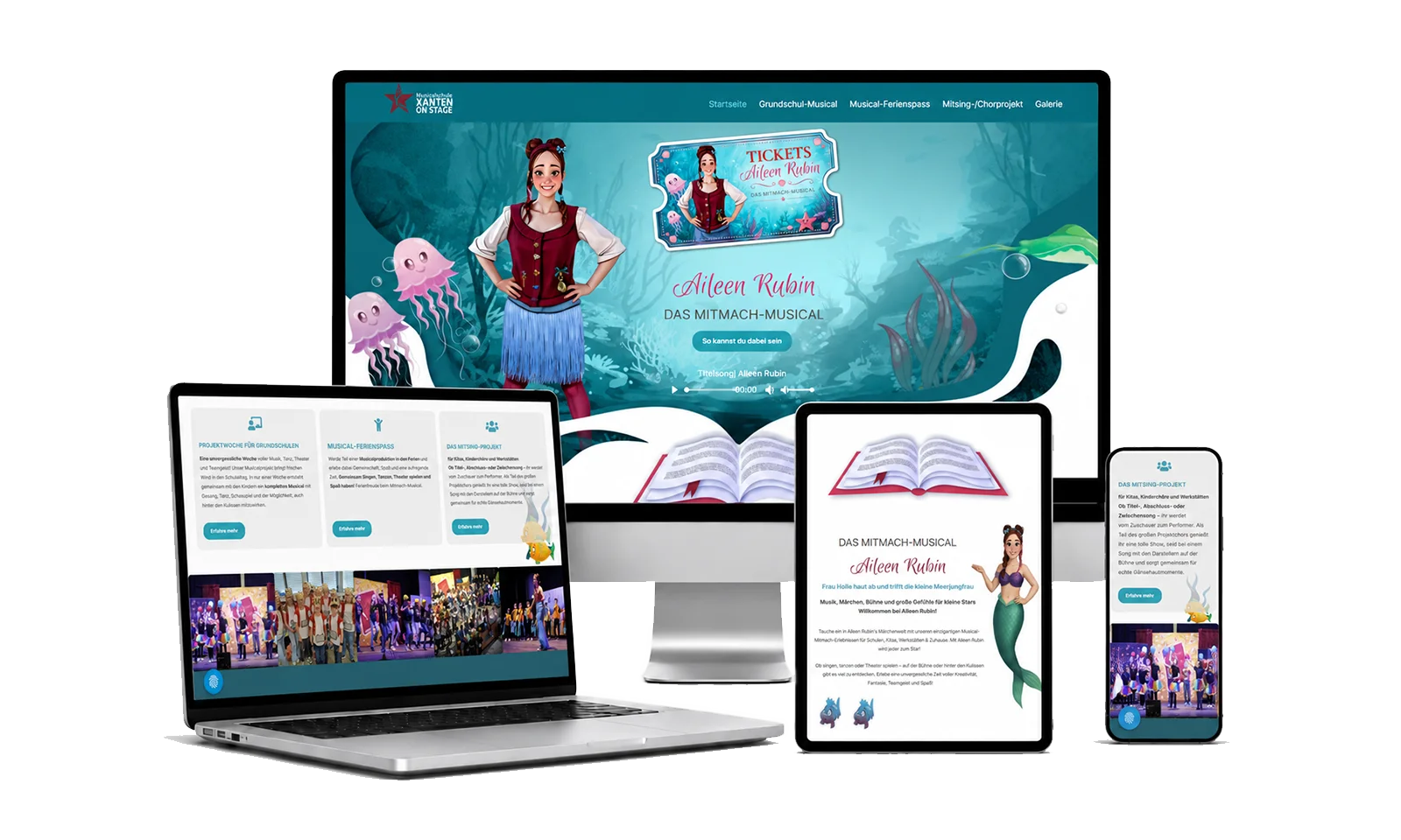Webdesign-Referenz Xanten on Stage – Website auf verschiedenen Geräten dargestellt