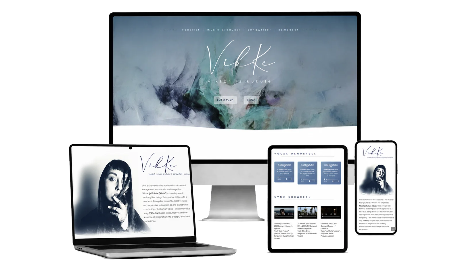Vikke-Aileen-Website-Referenz Webdesign-Referenz Xanten on Stage – Website auf verschiedenen Geräten dargestellt