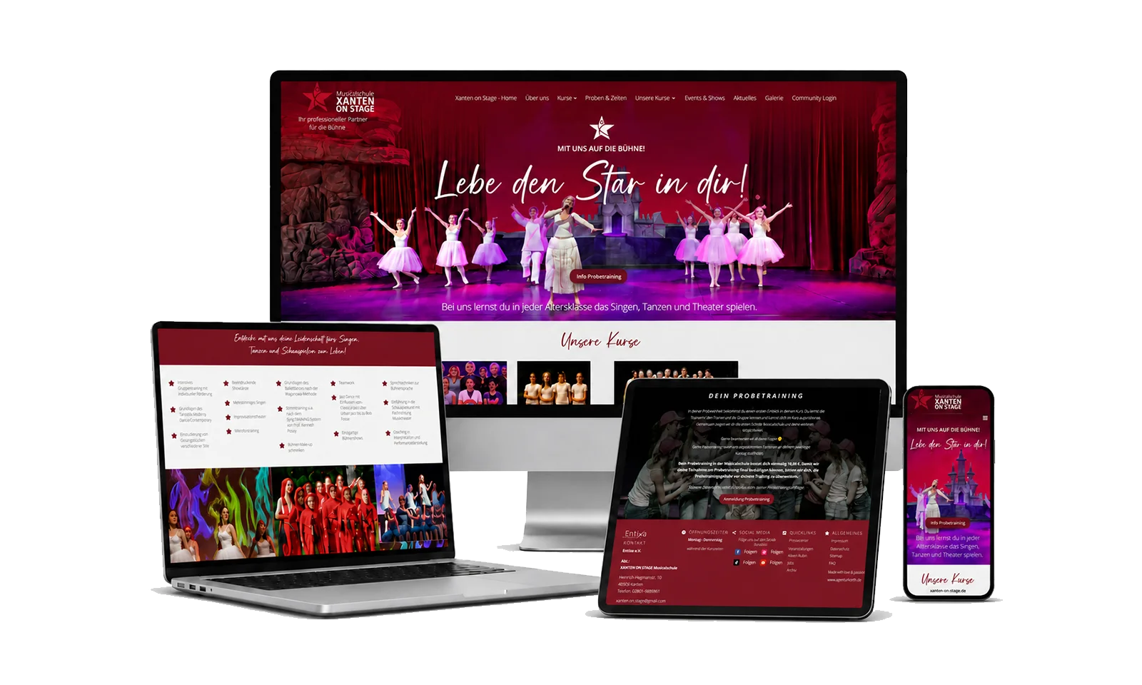 Webdesign-Referenz Xanten on Stage – Website auf verschiedenen Geräten dargestellt
